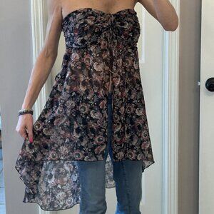 Anthropologie Let Me Be Strapless Sheer Floral Babydoll Top NWT Size M